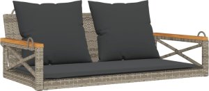 vidaXL Ławka bujana z poduszkami, szara, 109x62x40 cm, polirattan 2