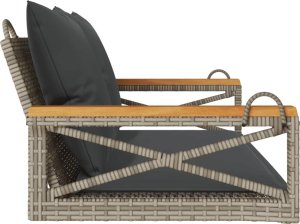 vidaXL Ławka bujana z poduszkami, szara, 109x62x40 cm, polirattan 5