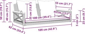 vidaXL Ławka bujana z poduszkami, szara, 109x62x40 cm, polirattan 9