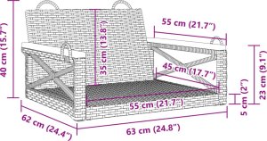 vidaXL Ławka bujana, beżowa, 63x62x40 cm, polirattan 9