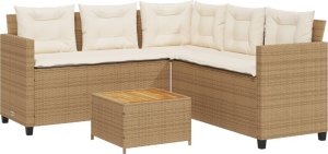 vidaXL Narożnik ogrodowy z poduszkami i stolikiem, rattan PE, beżowy 2