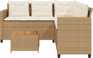 vidaXL Narożnik ogrodowy z poduszkami i stolikiem, rattan PE, beżowy 4