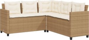vidaXL Narożnik ogrodowy z poduszkami i stolikiem, rattan PE, beżowy 5