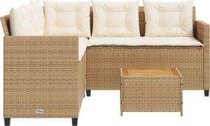 vidaXL Narożnik ogrodowy z poduszkami i stolikiem, rattan PE, beżowy 6