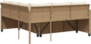 vidaXL Narożnik ogrodowy z poduszkami i stolikiem, rattan PE, beżowy 7