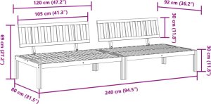 vidaXL Sofy ogrodowe z deseczek, 2 szt., lite drewno akacjowe 7