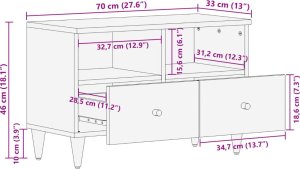 Listwa zasilająca vidaXL Szafka pod telewizor, 70x33x46 cm, lite drewno mango 11