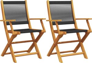 vidaXL Krzesła ogrodowe, 2 szt., czarne, akacja i polipropylen 2