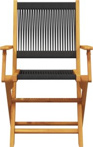 vidaXL Krzesła ogrodowe, 2 szt., czarne, akacja i polipropylen 5