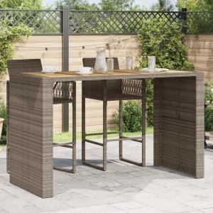 vidaXL VidaXL Patio Table with Acacia Wood Top Gray 72.8"x31.5"x43.3" Poly Rattan 1