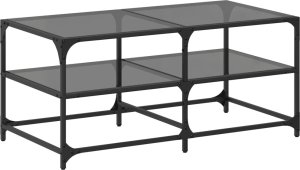 vidaXL Stolik kawowy z czarnym, szklanym blatem, 98,5x50x45 cm, stal 2