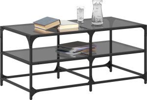 vidaXL Stolik kawowy z czarnym, szklanym blatem, 98,5x50x45 cm, stal 3