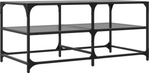 vidaXL Stolik kawowy z czarnym, szklanym blatem, 98,5x50x45 cm, stal 6