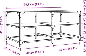 vidaXL Stolik kawowy z czarnym, szklanym blatem, 98,5x50x45 cm, stal 9