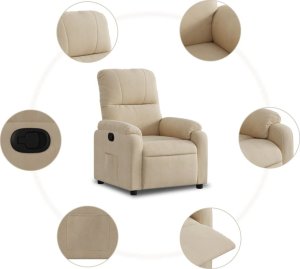 vidaXL vidaXL Rozkładany fotel, kremowy, obity mikrofibrą 5