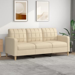 vidaXL 3-osobowa sofa, kremowa, 180 cm, tapicerowana tkaniną 1