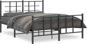 vidaXL vidaXL Metalowa rama łóżka z wezgłowiem i zanóżkiem, czarna, 135x190cm 2