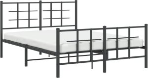 vidaXL vidaXL Metalowa rama łóżka z wezgłowiem i zanóżkiem, czarna, 135x190cm 4
