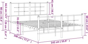 vidaXL vidaXL Metalowa rama łóżka z wezgłowiem i zanóżkiem, czarna, 135x190cm 10