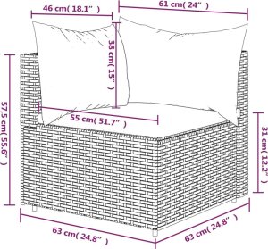 vidaXL Narożny moduł sofy z poduszkami, szary, polirattan 8