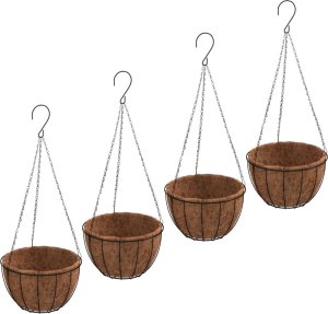 vidaXL Wiszące doniczki, 4 szt., z matą kokosową, czarne,  35x52 cm 2