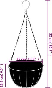 vidaXL Wiszące doniczki, 4 szt., z matą kokosową, czarne,  35x52 cm 6