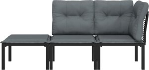 vidaXL 3-cz. zestaw wypoczynkowy do ogrodu, czarno-szary, polirattan 3