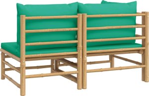 vidaXL 2-cz. zestaw mebli do ogrodu, zielone poduszki, bambus 5
