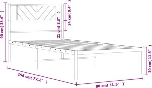 vidaXL Metalowa rama łóżka z wezgłowiem, czarna, 75x190 cm 9