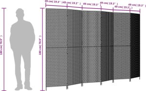 vidaXL Parawan 6-panelowy, szary, polirattan 9