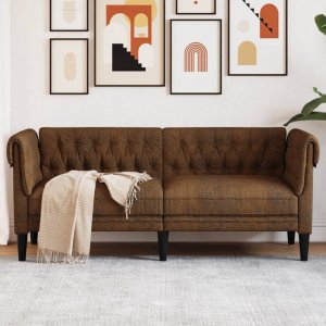 vidaXL Sofa Chesterfield, dwuosobowa, brązowa, obita tkaniną 1