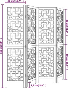 vidaXL Parawan pokojowy, 4-panelowy, brązowy, lite drewno paulowni 8