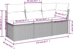 vidaXL Sofa ogrodowa z poduszkami, 3-osobowa, beż, polirattan 11