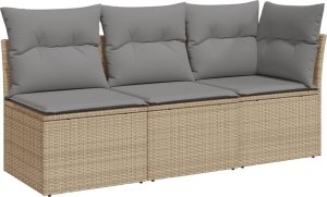 vidaXL Sofa ogrodowa z poduszkami, 3-osobowa, beż, polirattan 2