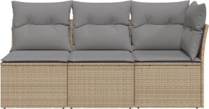 vidaXL Sofa ogrodowa z poduszkami, 3-osobowa, beż, polirattan 4