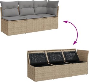 vidaXL Sofa ogrodowa z poduszkami, 3-osobowa, beż, polirattan 9