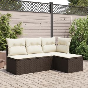 vidaXL vidaXL Stołek ogrodowy z poduszką, brązowy, 55x55x37 cm, polirattan 3