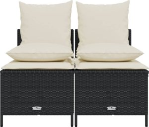 vidaXL 4-cz. zestaw wypoczynkowy do ogrodu, poduszki, czarny rattan PE 3