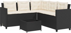 vidaXL Narożnik ogrodowy z poduszkami i stolikiem, rattan PE, czarny 2