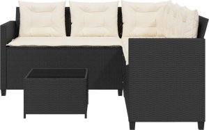 vidaXL Narożnik ogrodowy z poduszkami i stolikiem, rattan PE, czarny 4
