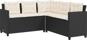 vidaXL Narożnik ogrodowy z poduszkami i stolikiem, rattan PE, czarny 5