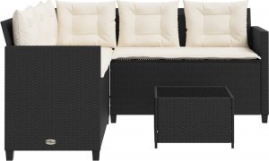 vidaXL Narożnik ogrodowy z poduszkami i stolikiem, rattan PE, czarny 6