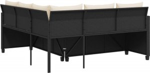 vidaXL Narożnik ogrodowy z poduszkami i stolikiem, rattan PE, czarny 7