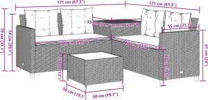 vidaXL Narożnik ogrodowy z poduszkami i stolikiem, rattan PE, brązowy 12