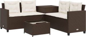vidaXL Narożnik ogrodowy z poduszkami i stolikiem, rattan PE, brązowy 2