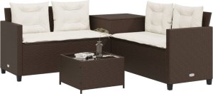 vidaXL Narożnik ogrodowy z poduszkami i stolikiem, rattan PE, brązowy 3