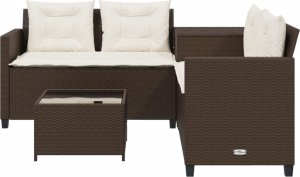 vidaXL Narożnik ogrodowy z poduszkami i stolikiem, rattan PE, brązowy 4