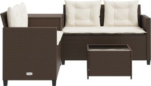 vidaXL Narożnik ogrodowy z poduszkami i stolikiem, rattan PE, brązowy 5