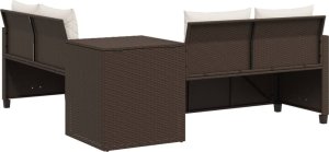 vidaXL Narożnik ogrodowy z poduszkami i stolikiem, rattan PE, brązowy 6