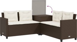 vidaXL Narożnik ogrodowy z poduszkami i stolikiem, rattan PE, brązowy 7